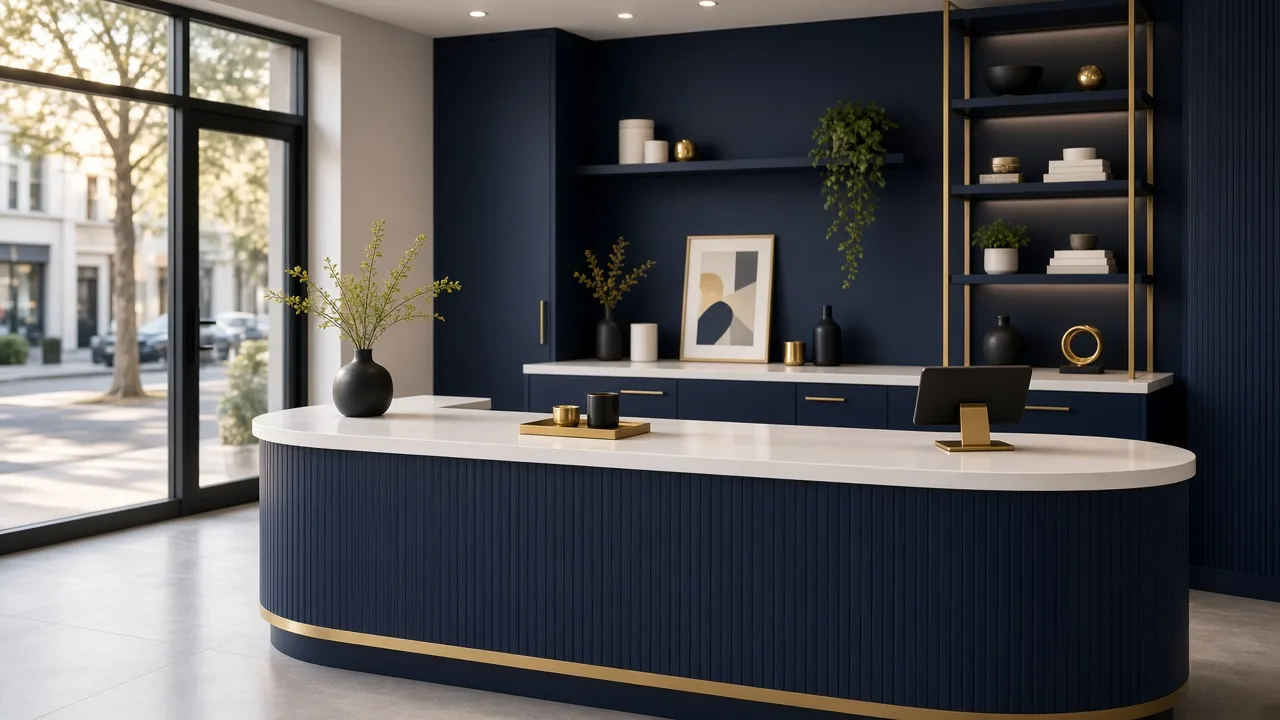 A storefront desk prepared for the daily work described in How a small team keeps social posts consistent with AI