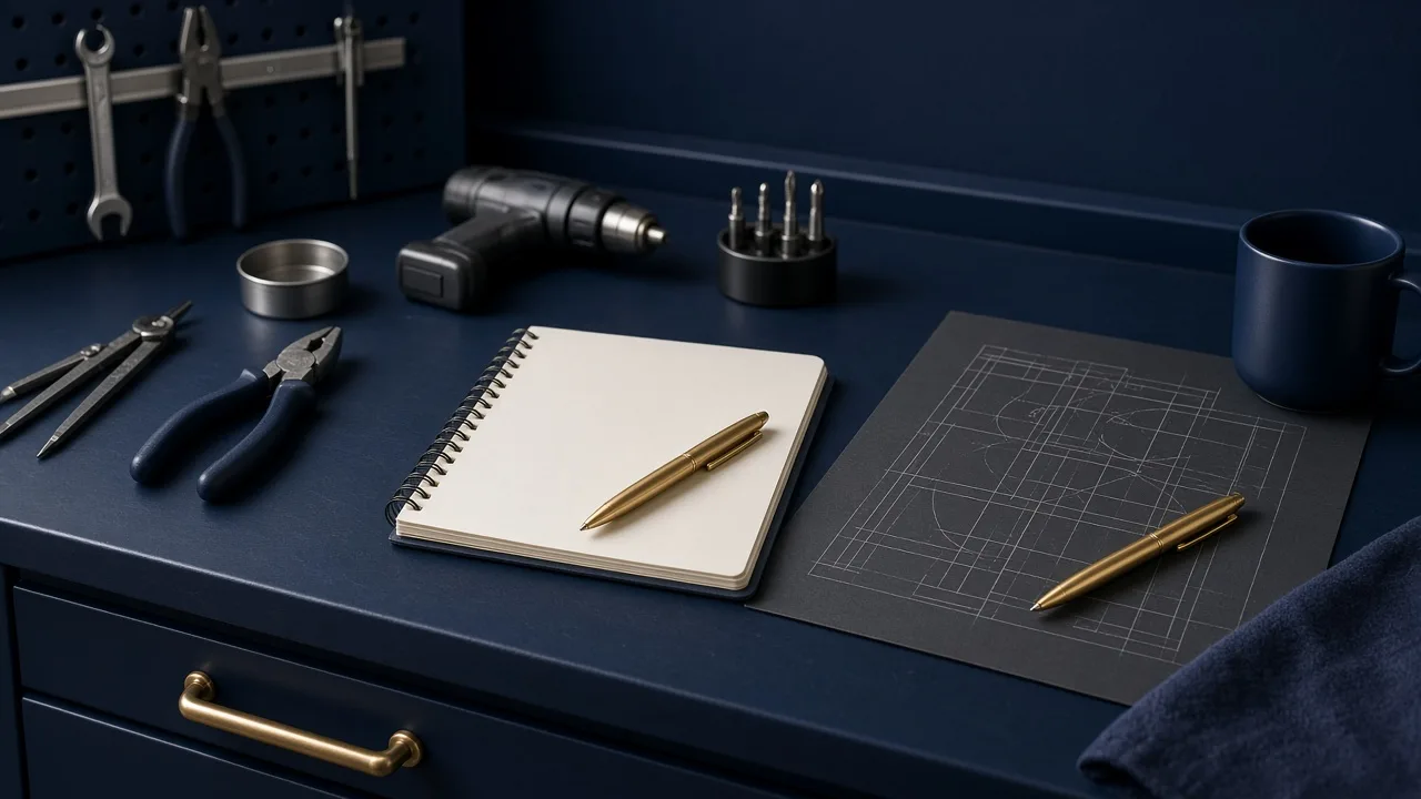 Tools on a workbench arranged for the steps in Where AI Actually Moves Work in a Small Business